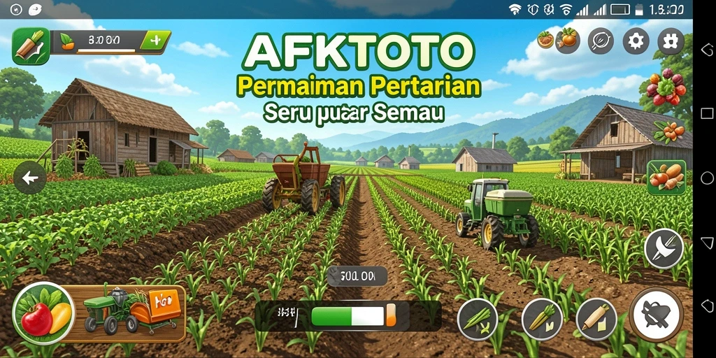 Tangkapan layar gameplay AFKTOTO menampilkan ladang yang subur dan hewan ternak.