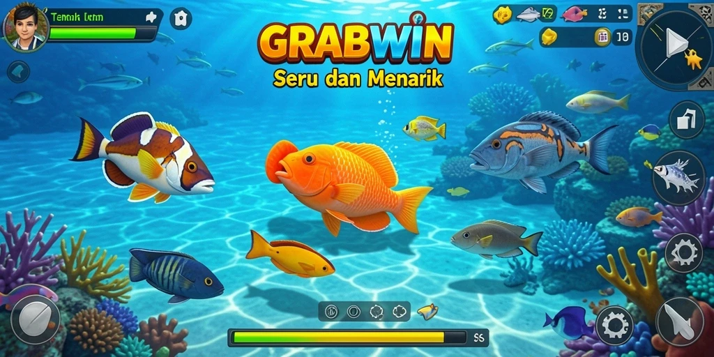 Screenshot gameplay GRABWIN yang menampilkan aksi seru Tembak Ikan.