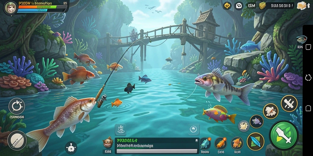 Tampilan gameplay P200M yang menampilkan aksi memancing yang seru.