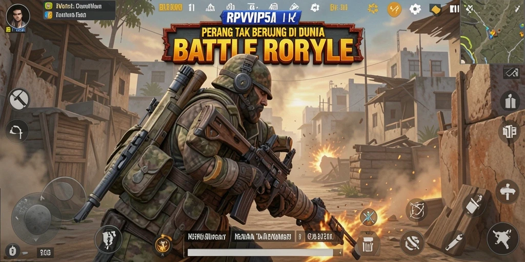 Tampilan gameplay RPVIP5 dengan aksi seru di medan perang Battle Royale.