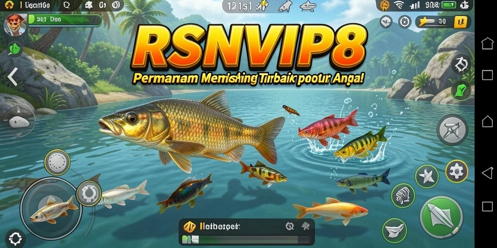 Tampilan gameplay RSNVIP8 yang memikat saat memancing di danau.