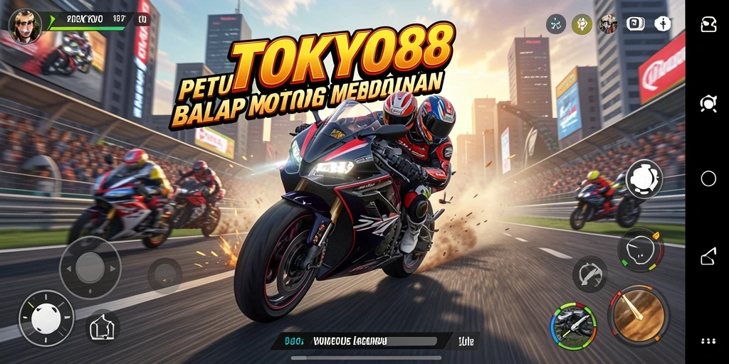 Screenshot gameplay <strong>TOKYO88</strong> yang menunjukkan aksi balap motor mendebarkan.