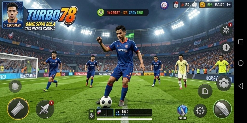 Screenshot TURBO78 menampilkan aksi seru di lapangan sepak bola.