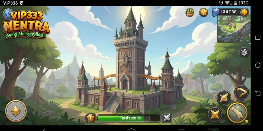 Tampilan gameplay VIP333 menampilkan menara yang dibangun untuk pertahanan melawan serangan musuh.