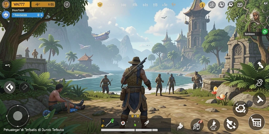 Tampilan gameplay VM777 yang indah dan penuh aksi di dunia terbuka.